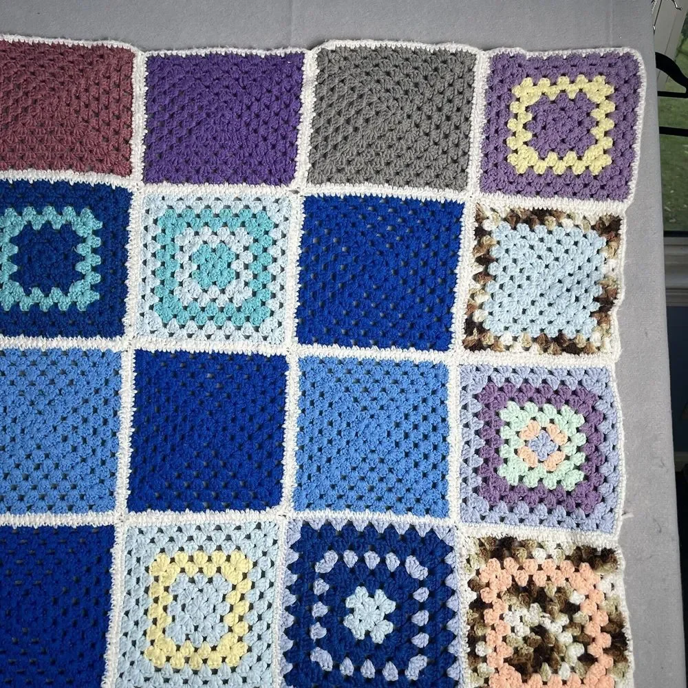 Grandma Squares‎ Afghan Lap Blanket App 48X48 Vintage Handmade Crochet knit